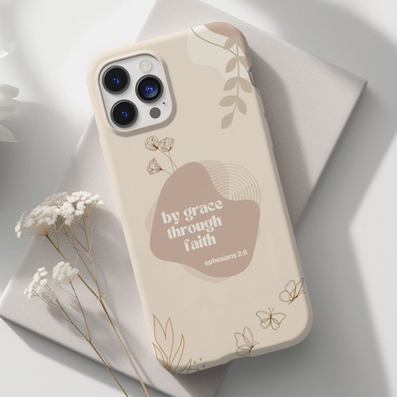 Protective iPhone Case By Grace Through Faith Phone Case Christian Bible Verse Scripture IP13/14 Magnetic MagSafe Compatible