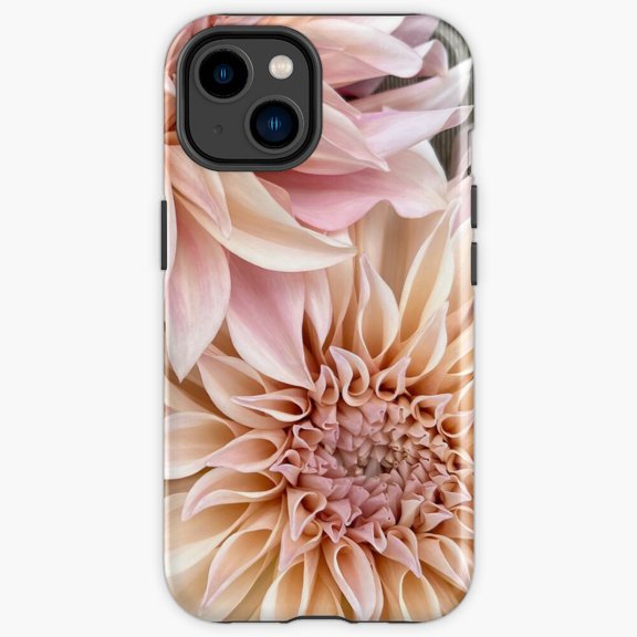 Protective iPhone Case Cafe Au Lait Dahlia Blush Pink Spring Blossom Heavy Duty Shockproof Hard Shell IP13/14 Magnetic MagSafe Compatible