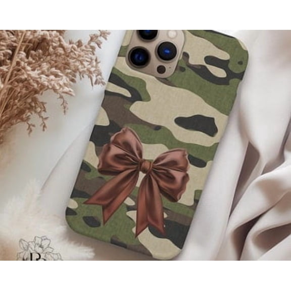 Protective iPhone Case Camo Bow Tough Phone Case Old School Camouflage Coquette Accent IP 15ProMax Magnetic MagSafe Compatible