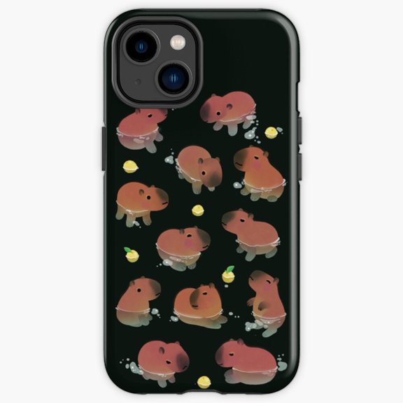 Protective iPhone Case Capybath Time Dark Cute Giant Rodent Hot Spring Phone Case IP15 Magnetic MagSafe Compatible