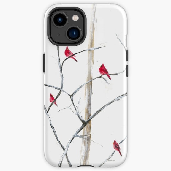 Protective iPhone Case Cardinal Family Red Winter Birds Snowy Tree Portrait Phone Case IP13/14 Magnetic MagSafe Compatible