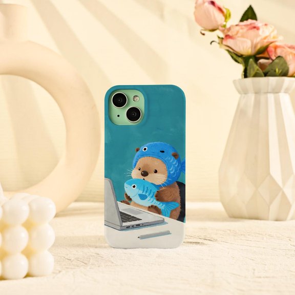 Protective iPhone Case Cartoon Hamster Blue Cute Small Rodent Pet Pattern Shield IP15 Magnetic MagSafe Compatible