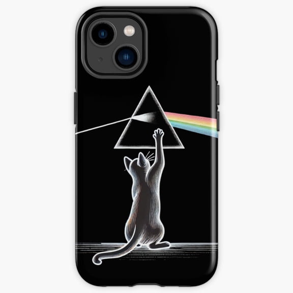 Protective iPhone Case Cat And Prism Rainbow Colorful Fluid Glass Light Refraction Cover IP15 Magnetic MagSafe Compatible
