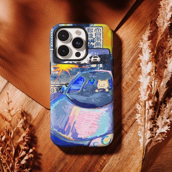 Protective iPhone Case Cat Chase Cartoon Whimsical Cute Mouse Feline Interaction Case IP15 Magnetic MagSafe Compatible