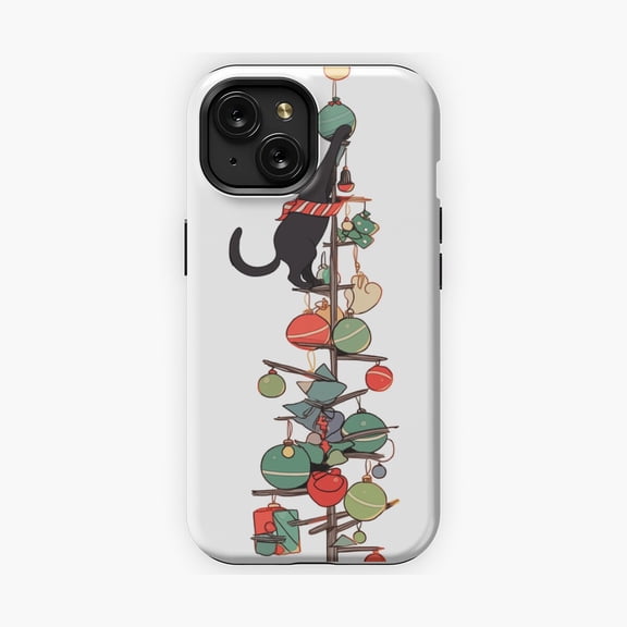 Protective iPhone Case Cat Climbing Winter Tree Protective Phone Case Mischievous Feline Chaos Cover IP15 Magnetic MagSafe Compatible