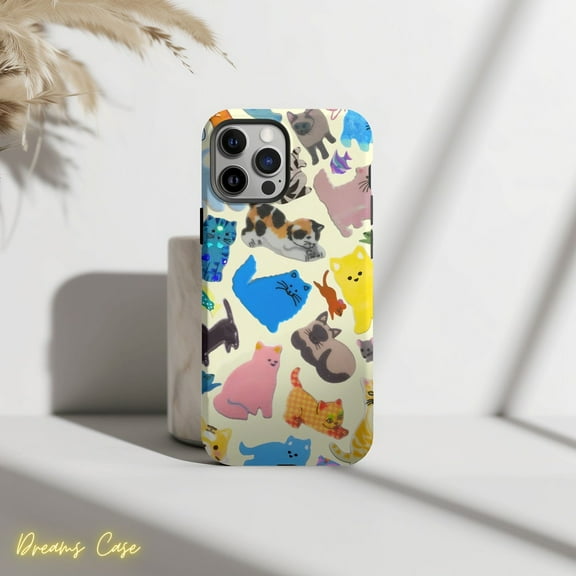 Protective iPhone Case Cat Collage Phone Case Cute Feline Lovers Pattern IP16 Magnetic MagSafe Compatible