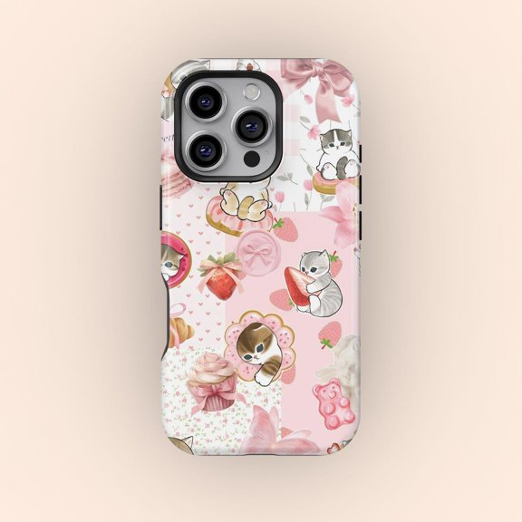 Protective iPhone Case Cat Collage Quirky Whimsical Feline Multi Pattern Layout Shield IP13/14 Magnetic MagSafe Compatible