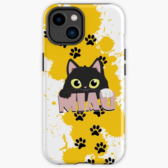 Protective iPhone Case Cat Miau Kitten Meow Script Cover IP13/14 Magnetic MagSafe Compatible
