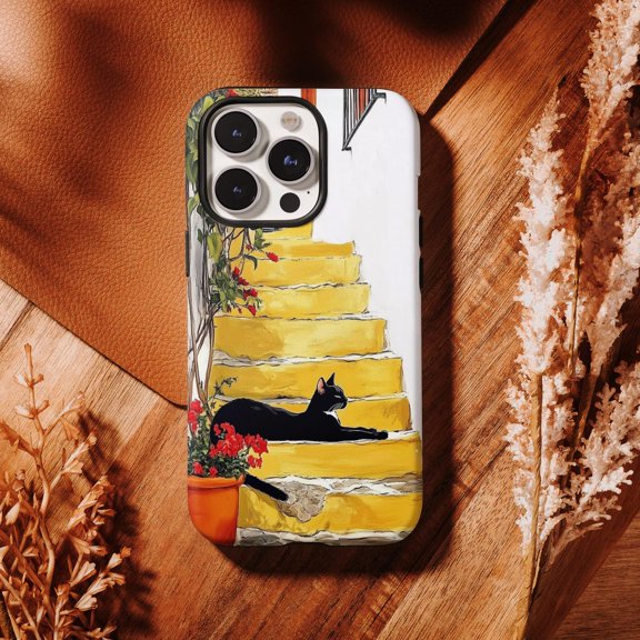 Protective iPhone Case Cat Modern Art Contemporary Stylized Feline Silhouette Case IP15 Magnetic MagSafe Compatible