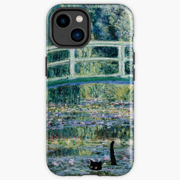 Protective iPhone Case Cat Monet Impressionist Water Lily Pond Feline Masterpiece Remix Shield Phone Case IP13/14 Magnetic MagSafe Compatible