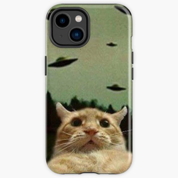 Protective iPhone Case Cat Selfie With Ufo Flying Saucer Alien Crossover Graphic Cover IP15 Magnetic MagSafe Compatible