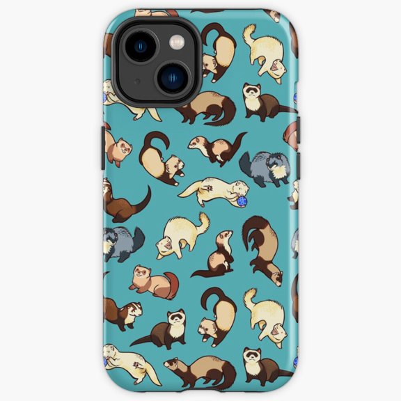 Protective iPhone Case Cat Snakes Blue Whimsical Reptile Feline Hybrid Pattern Guard IP13/14 Magnetic MagSafe Compatible