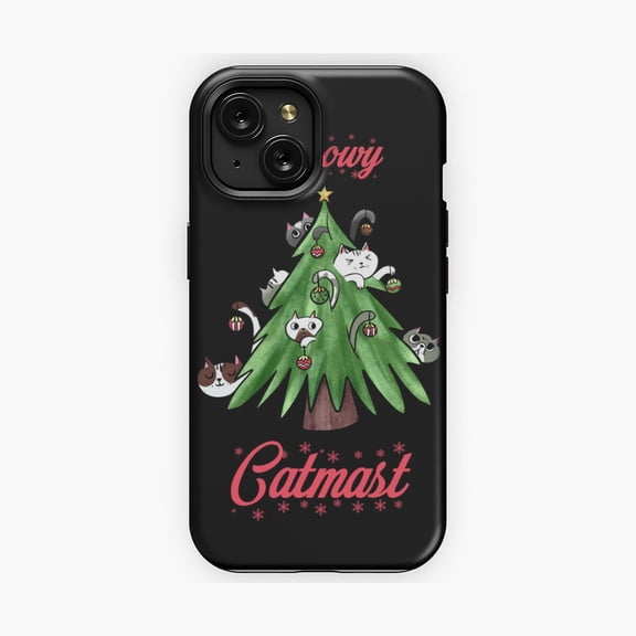 Protective iPhone Case Cats With Tree Festive Theme Protective Phone Case Multi Kitten Chaos Graphic Cover IP16 Magnetic MagSafe Compatible