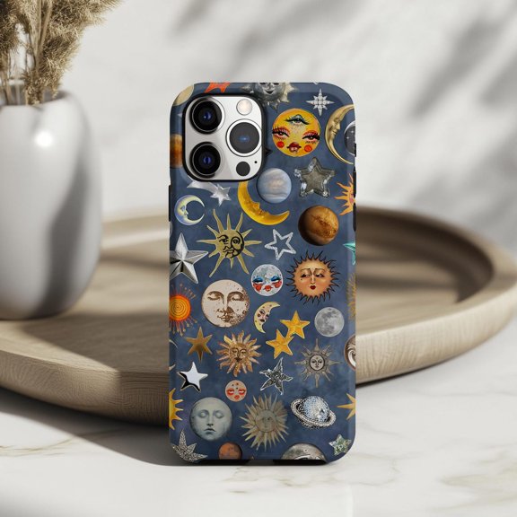 Protective iPhone Case Celestial Collage Phone Case Mystical Cosmic Sun Moon Stars IP16 Magnetic MagSafe Compatible