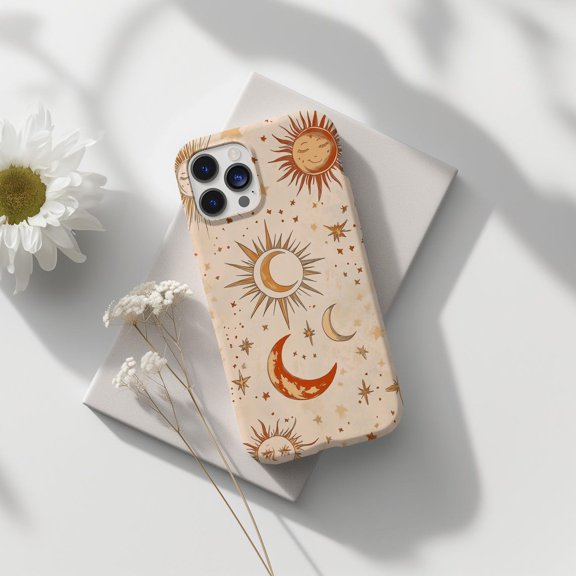 Protective iPhone Case Celestial Moon Sun Sky Heaven Tarot Zodiac Art Astrology Oracle Shield IP15 Magnetic MagSafe Compatible