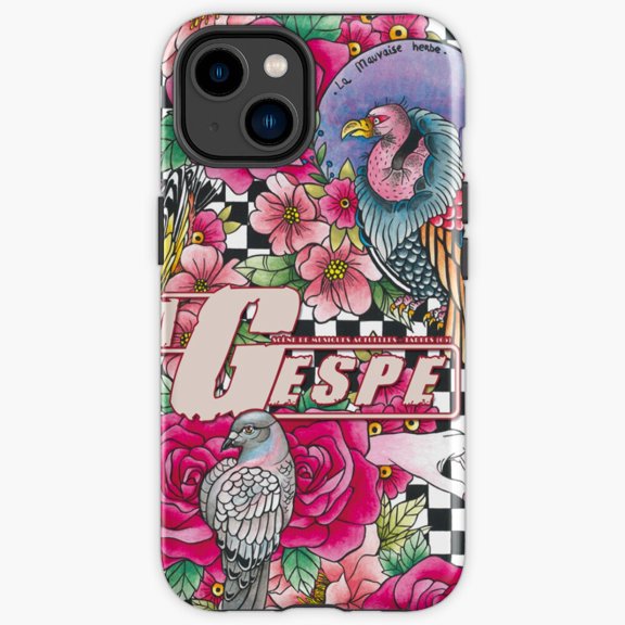 Protective iPhone Case Checkerboard Old School Birds Flowers Retro Checker Grid Heavy Duty Shockproof Hard Shell IP15 Magnetic MagSafe Compatible