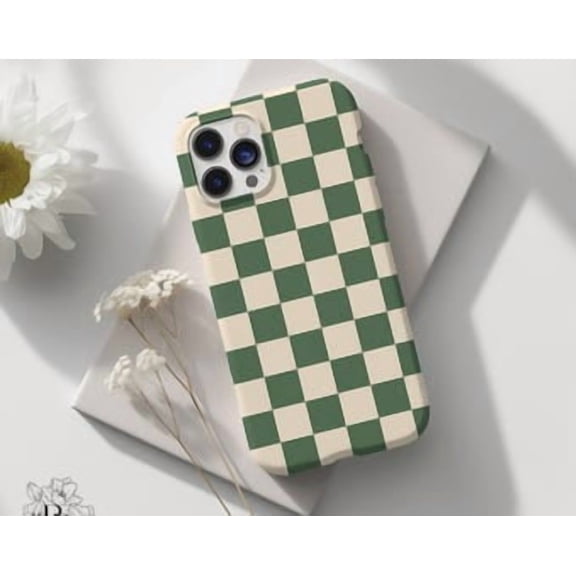 Protective iPhone Case Checkered Phone Case Trendy Boho Aesthetic Checkerboard Pattern IP13/14 Magnetic MagSafe Compatible