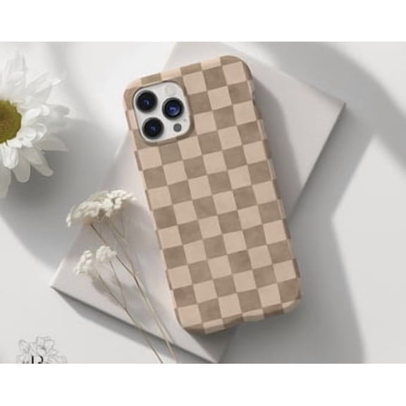 Protective iPhone Case Checkered Phone Case Trendy Boho Aesthetic Checkerboard Version IP16 Magnetic MagSafe Compatible