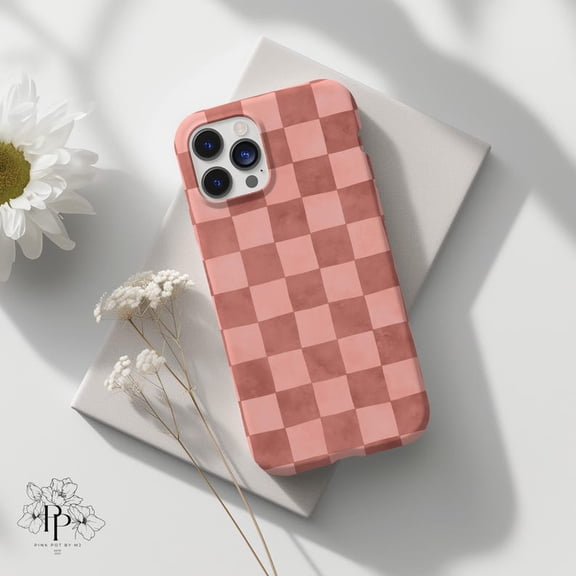Protective iPhone Case Checkered Phone Case Trendy Boho Aesthetic Layout IP16 Magnetic MagSafe Compatible