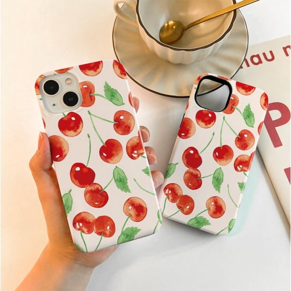 Protective iPhone Case Cherries Pattern Phone Case for a Sweet Look IP16 Magnetic MagSafe Compatible