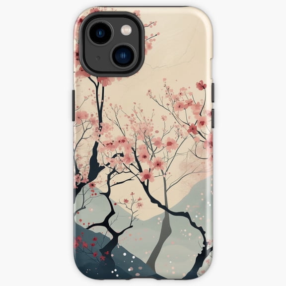 Protective iPhone Case Cherry Blossom Japanese Artwork Traditional Sakura Print Heavy Duty Shockproof Hard Shell IP16 Magnetic MagSafe Compatible