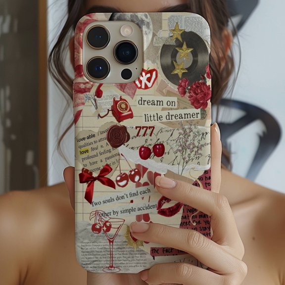 Protective iPhone Case Cherry Collage Phone Case Vintage Coquette Grunge Aesthetic Cover IP15 Magnetic MagSafe Compatible