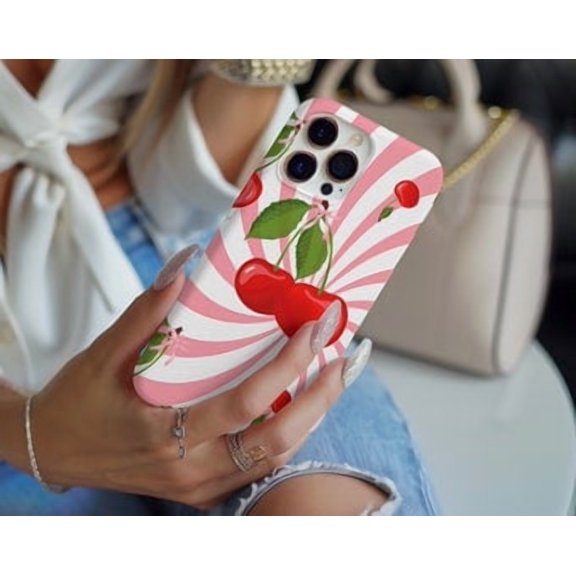 Protective iPhone Case Cherry Coquette Phone Case Groovy Retro Fruit Aesthetic Slim Cover IP16 Magnetic MagSafe Compatible