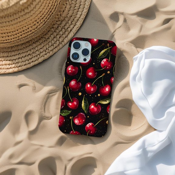 Protective iPhone Case Cherry Pattern Fruit Lover Sweet Red Berry Orchard Grid Cover IP13/14 Magnetic MagSafe Compatible
