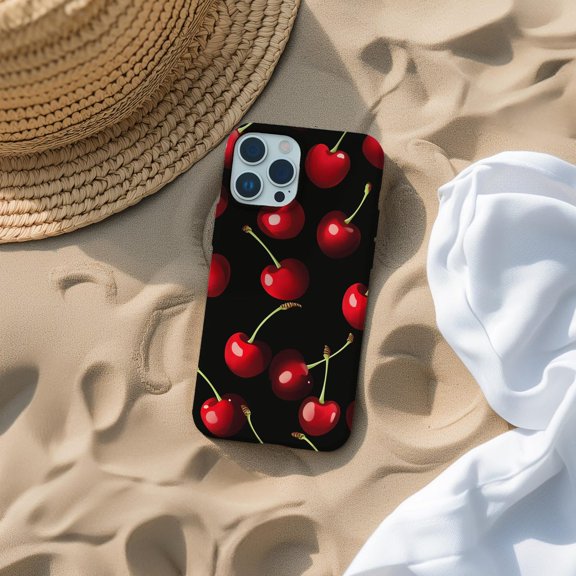Protective iPhone Case Cherry Phone Case Red Fruit Pattern Summer Spring Girly Cover Polycarbonate Cover Card Slot IP15 Magnetic MagSafe Compatible