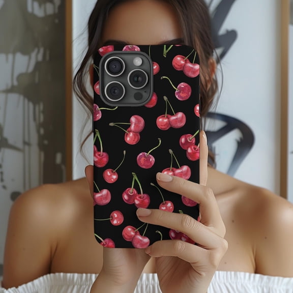 Protective iPhone Case Cherry Phone Case Sweet Cherries Dark Coquette Trendy Style IP13/14 Magnetic MagSafe Compatible