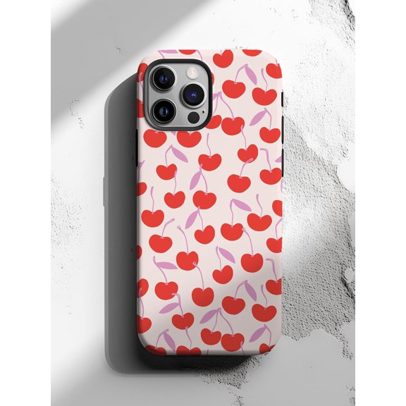 Protective iPhone Case Cherry Phone Case with Pink Fruit Pattern Layout IP13/14 Magnetic MagSafe Compatible