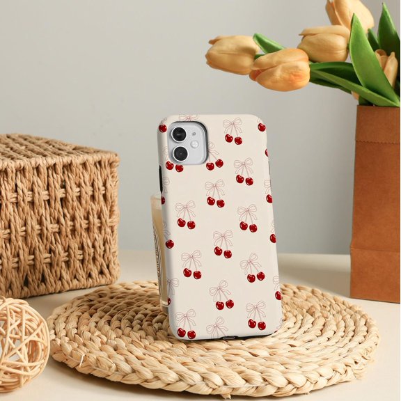Protective iPhone Case Cherry Vibes Pattern Cute Fruit Print Red Orchard Berry Texture Shield IP16 Magnetic MagSafe Compatible
