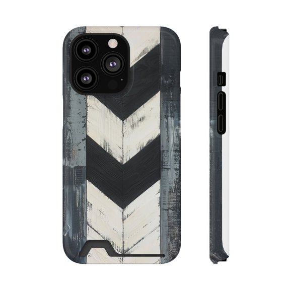 Protective iPhone Case Chevron Cardholder Phone Case Compatible With Card Slot Durable And Stylish Cover IP13/14 Magnetic MagSafe Compatible
