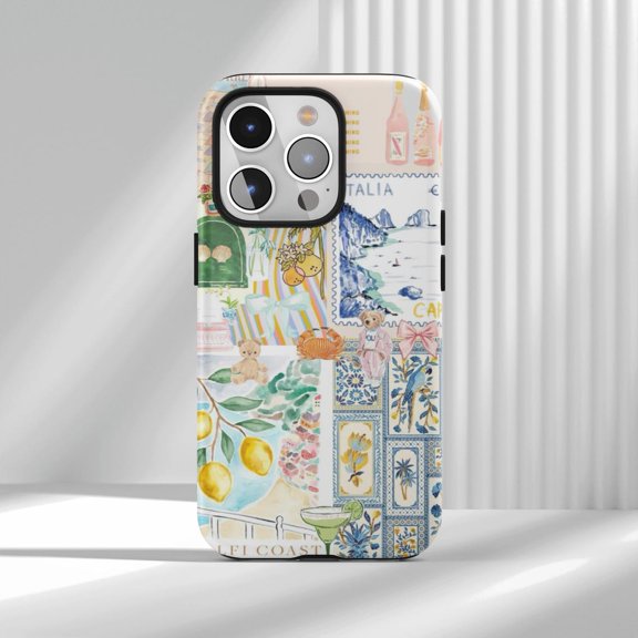 Protective iPhone Case Chic Italy Summer Collage Cell Phone Case Coastal Phone Case For Cover IP13/14 Magnetic MagSafe Compatible