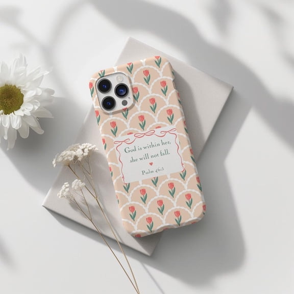 Protective iPhone Case Chic Tulip Bible Verse Cell Phone Case Psalm 465 Spring Cover IP15 Magnetic MagSafe Compatible