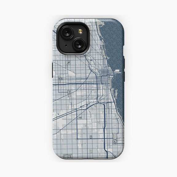 Protective iPhone Case Chicago Illinois City Map Coastal Phone Case IP15 Magnetic MagSafe Compatible