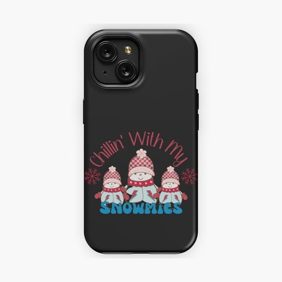 Protective iPhone Case Chillin’ With My Snowmies Cute Snowmen Protective Phone Case Fun Friendly Ice Trio Cover IP13/14 Magnetic MagSafe Compatible