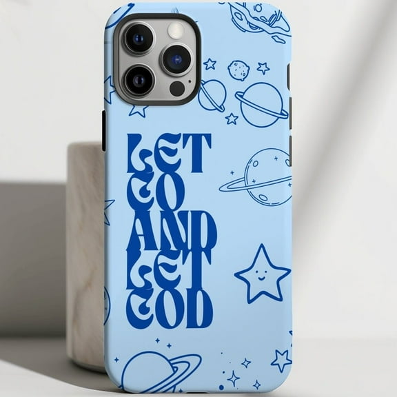 Protective iPhone Case Christian Bible Verse Phone Case Let Go Let God Motivational Theme IP13/14 Magnetic MagSafe Compatible