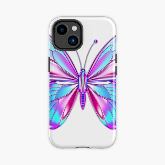 Protective iPhone Case Chrome Aurora Y2K Butterfly Phone Case IP16 Magnetic MagSafe Compatible