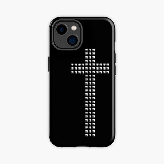 Protective iPhone Case Chrome Studded Cross Christian Gothic Religious Design Phone Case IP13/14 Magnetic MagSafe Compatible