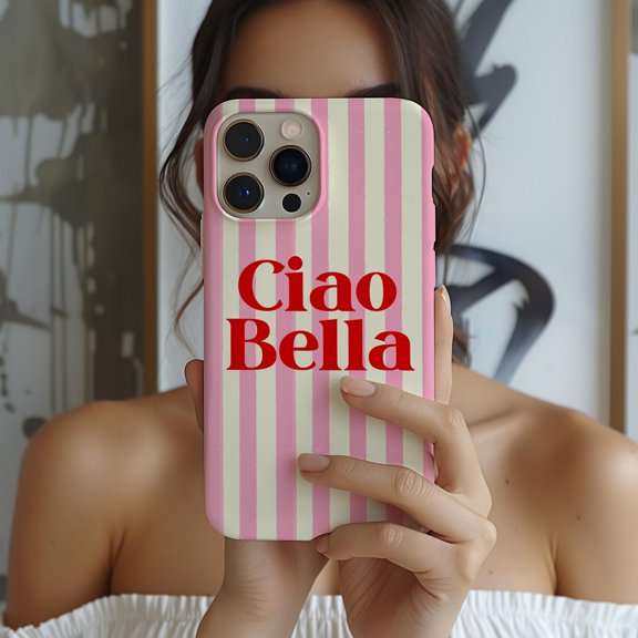 Protective iPhone Case Ciao Bella Cute Pink Red Girly Summer Italian Slogan Shield IP16 Magnetic MagSafe Compatible