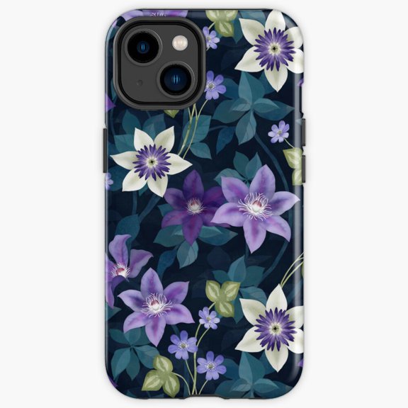 Protective iPhone Case Clematis Vines And Liverleaf Anemone Flower Botanical Heavy Duty Shockproof Hard Shell IP13/14 Magnetic MagSafe Compatible