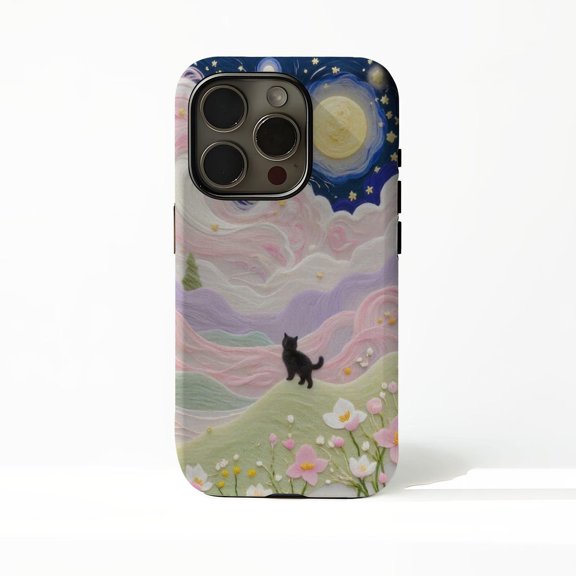 Protective iPhone Case Clouds Moon Cat Protective Cell Phone Case Cover IP13/14 Magnetic MagSafe Compatible