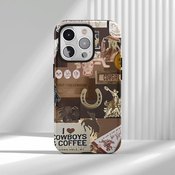 Protective iPhone Case Coastal Cell Phone Case Western Collage Design Aesthetic Cover For Cover IP13/14 Magnetic MagSafe Compatible