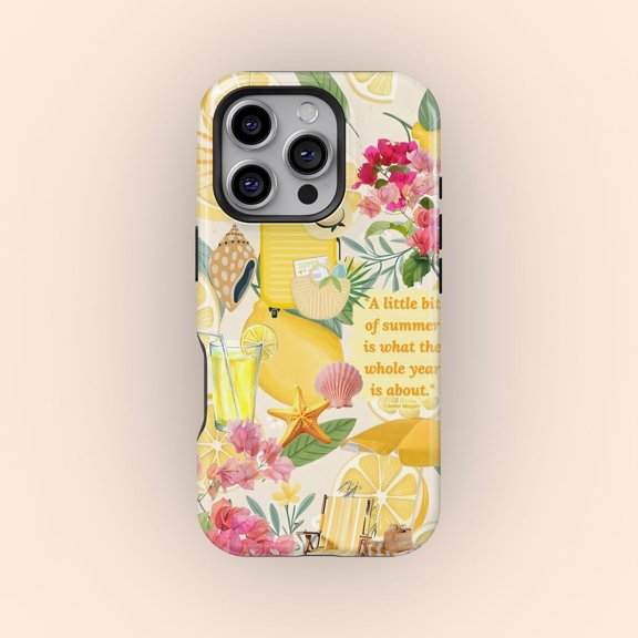 Protective iPhone Case Coastal Italy Lemon Collage Mediterranean Vacation Ceramic Tile Cover IP13/14 Magnetic MagSafe Compatible