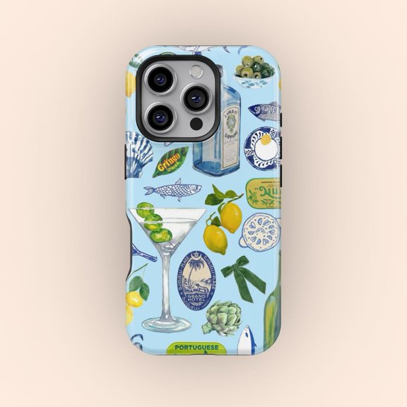 Protective iPhone Case Coastal Sea Cocktail Collage Summer Beach Resort Menu Shield IP15 Magnetic MagSafe Compatible