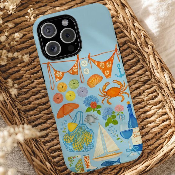 Protective iPhone Case Coastal Summer Beach Babe Collage Phone Case Tropical Ocean Vacation Cover IP15 Magnetic MagSafe Compatible