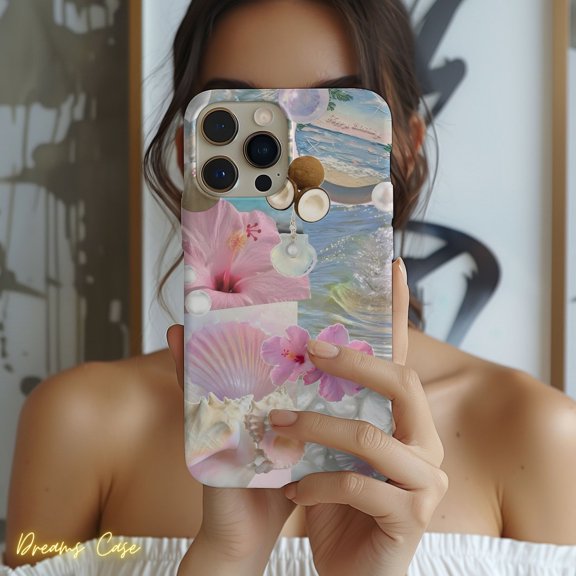 Protective iPhone Case Coconut Girl Collage Phone Case Ocean Beach Inspired Aesthetic IP16 Magnetic MagSafe Compatible