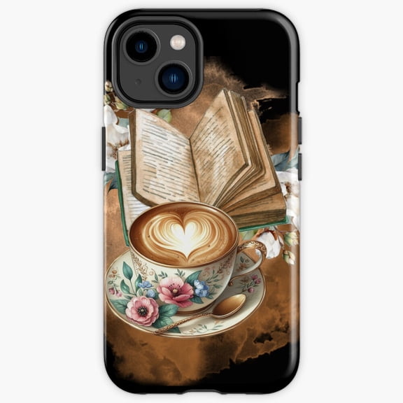 Protective iPhone Case Coffee And Books Cute Fans Cozy Cafe Novel Stack Heavy Duty Shockproof Hard Shell IP13/14 Magnetic MagSafe Compatible