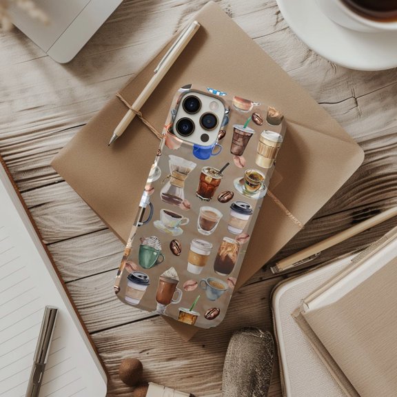 Protective iPhone Case Coffee Themed Collage Phone Case Coffee Lover Tea Theme Artistic Design IP13/14 Magnetic MagSafe Compatible